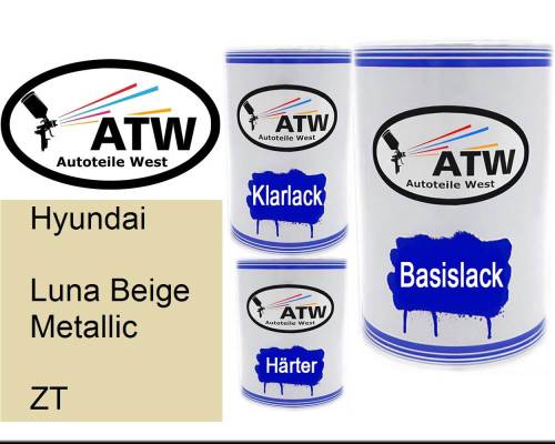 Hyundai, Luna Beige Metallic, ZT: 500ml Lackdose + 500ml Klarlack + 250ml Härter - Set, von ATW Autoteile West.
